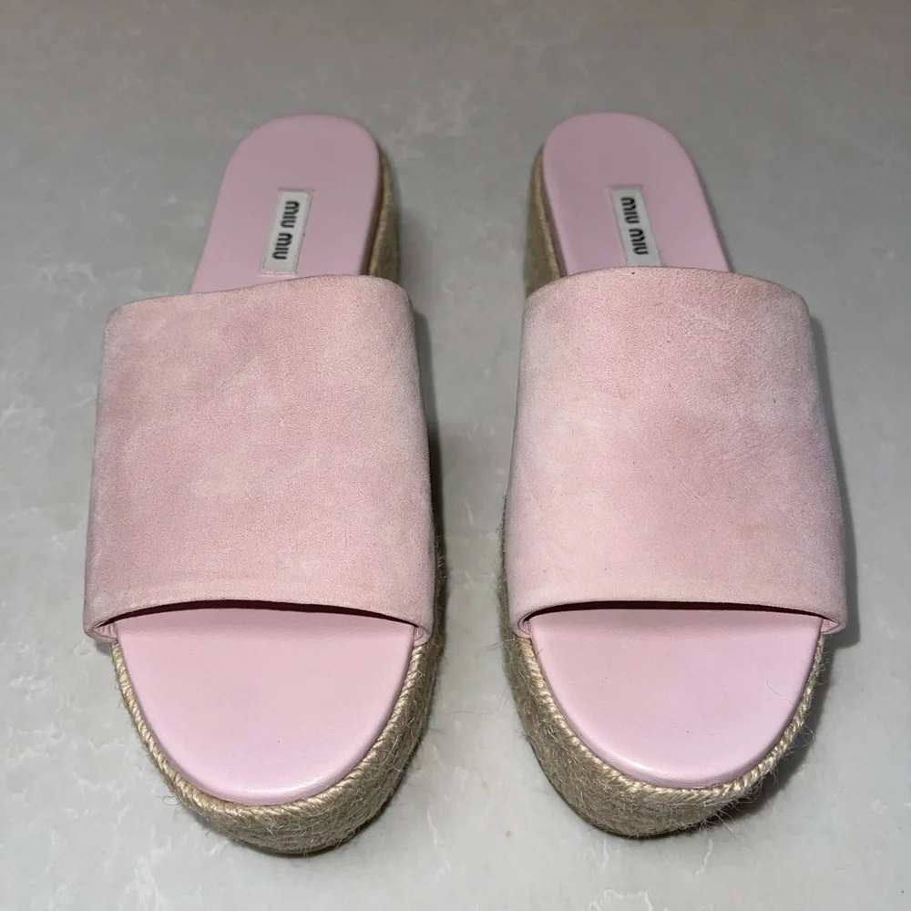Miu Miu Pink Platform Espadrille Sandals GUC